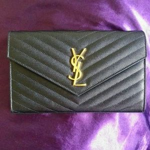 ❗YSL ~Monogram Pebbled Leather Wallet on Chain